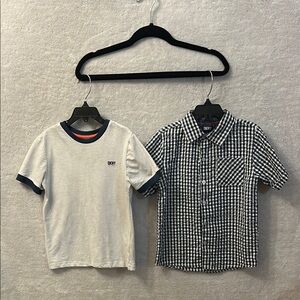 DKNY White & Navy Blue Short Sleeve Button Down & Tee Shirt